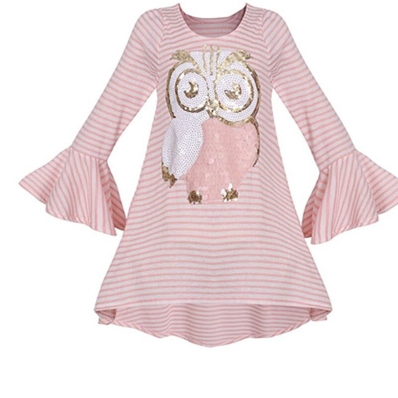 Mia Belle Girls Other - ▪️Pink and White Striped Owl Tunic